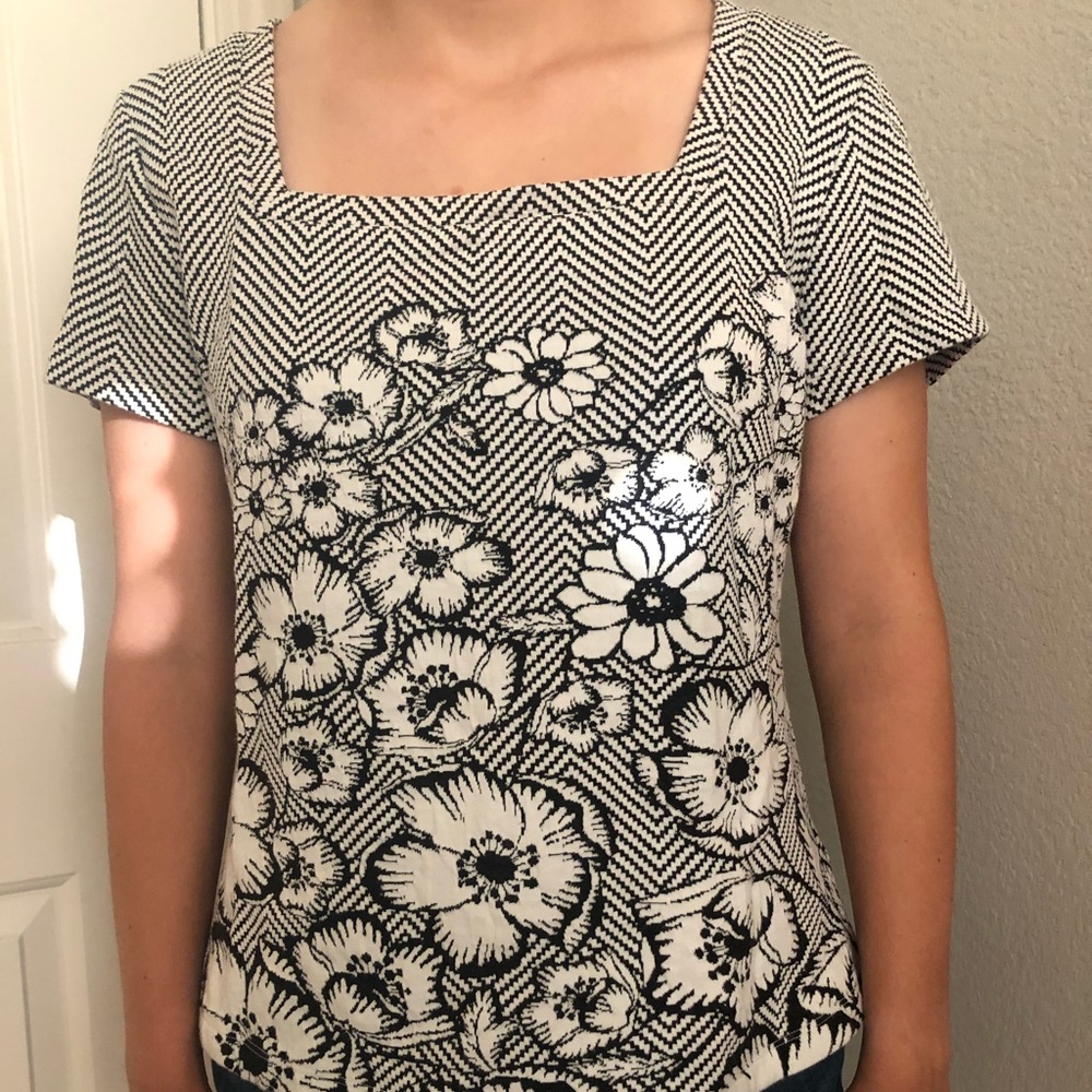 Anthropologie Maeve Hellebore Floral Black on White Top